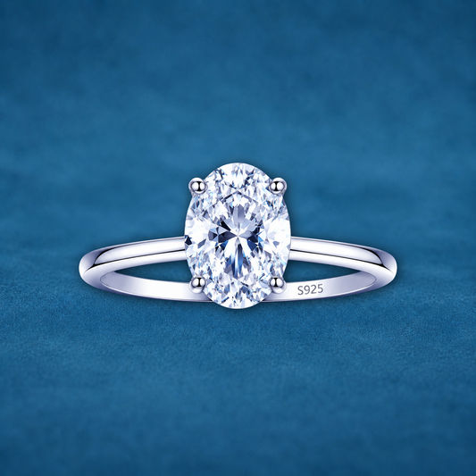 Certified 2ct Oval Cut Moissanite Solitaire Ring | S925 Silver | VVS1 | LED Gift Box
