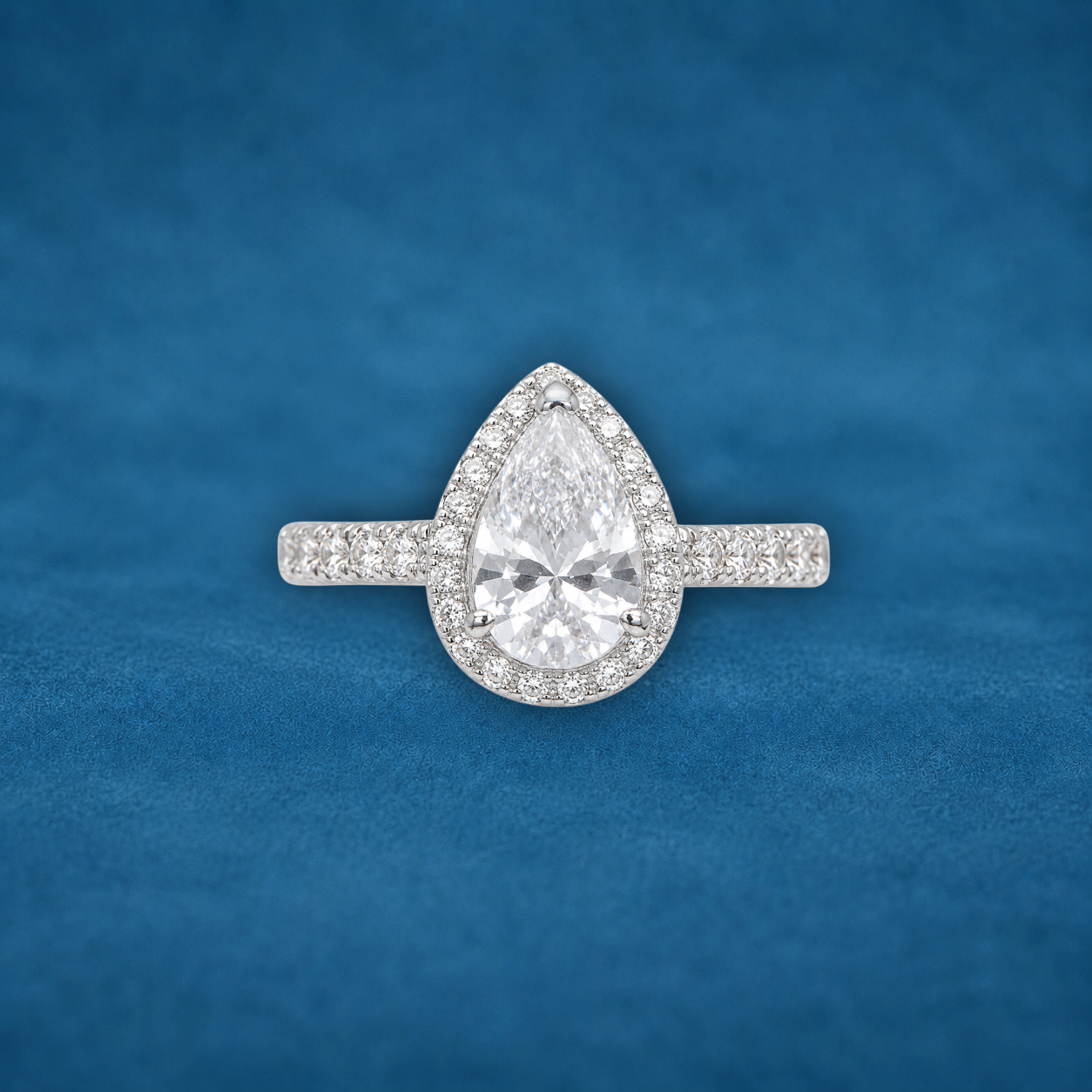 2Ct+ Pear Halo All Moissanite Engagement Ring | 925 Sterling Silver | D Color VVS1