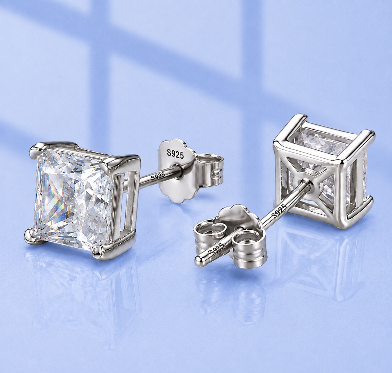 2ct Princess Cut Moissanite Stud Earrings | S925 Silver | VVS1 | Unisex
