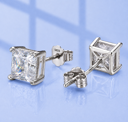 2ct Princess Cut Moissanite Stud Earrings | S925 Silver | VVS1 | Unisex