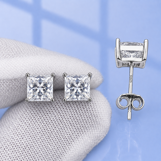 2ct Princess Cut Moissanite Stud Earrings | S925 Silver | VVS1 | Unisex