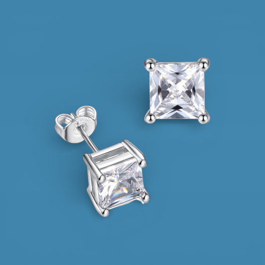 Certified 2Ct Princess Cut Square Moissanite Stud Earrings – 925 Silver for Men & Women with LED Red Heart Ring Box