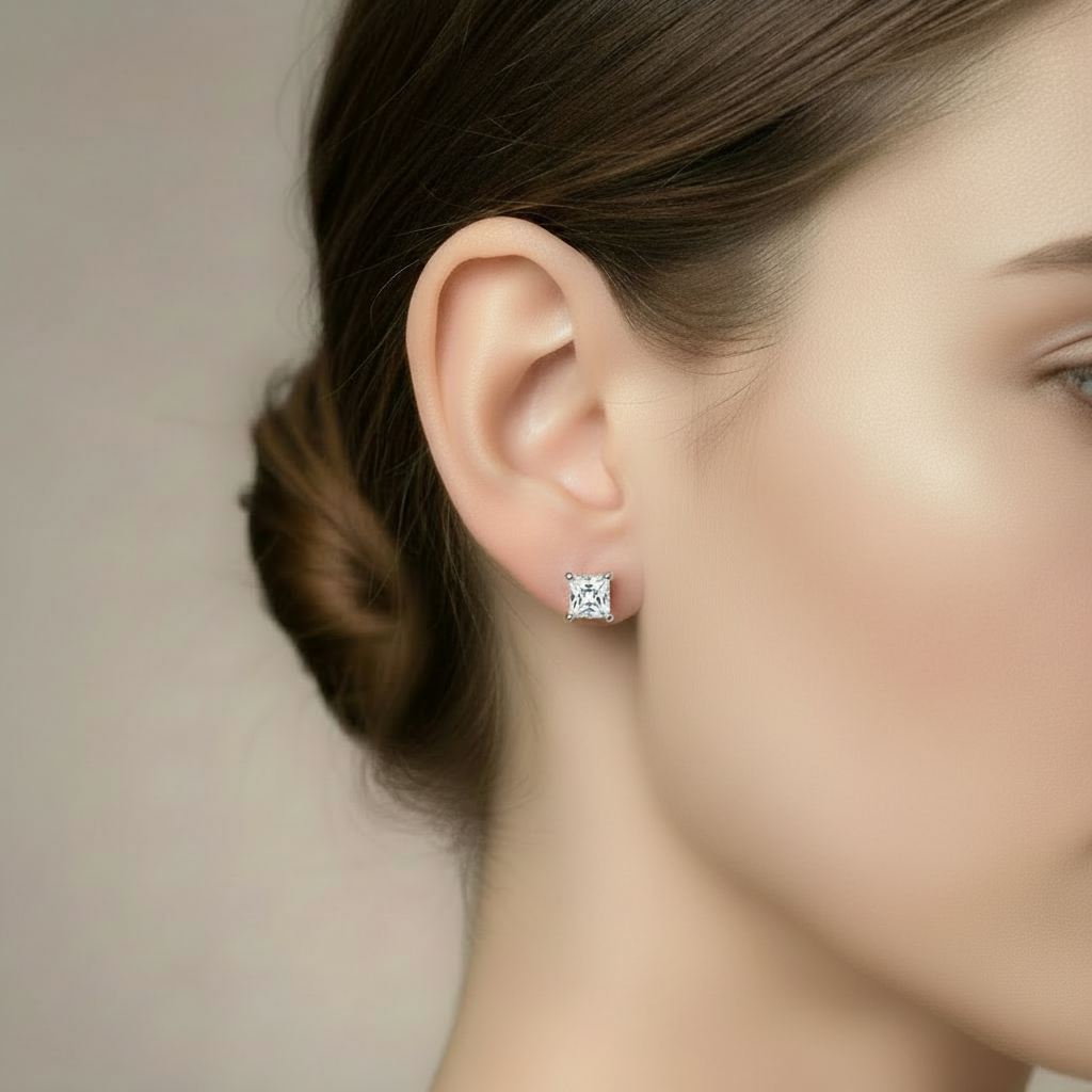 Certified 2ct Princess Cut Moissanite Stud Earrings | S925 Silver | VVS1 | Unisex
