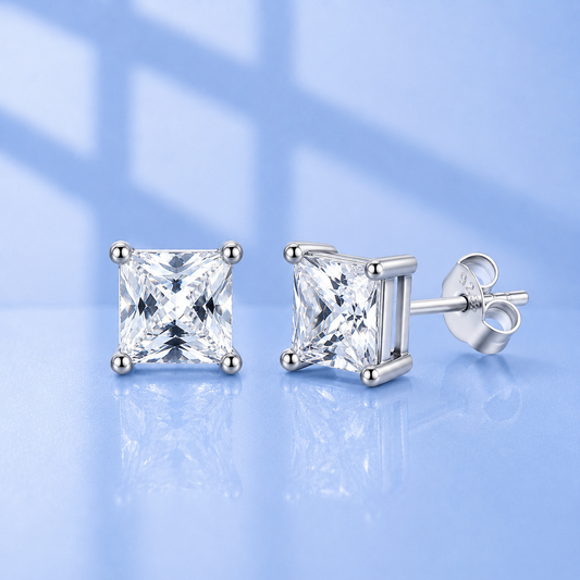 2ct Princess Cut Moissanite Stud Earrings | S925 Silver | VVS1 | Unisex