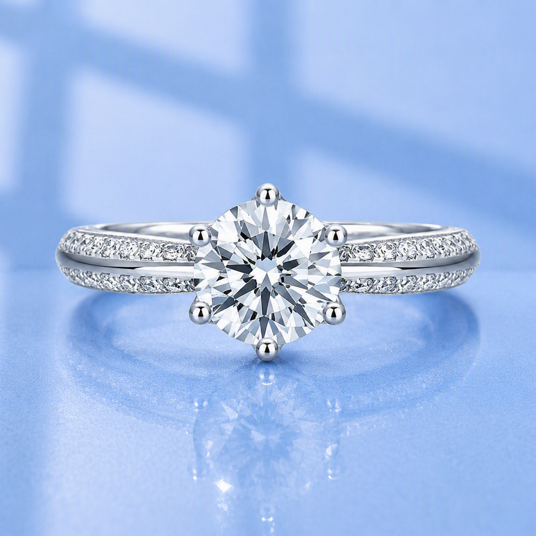 2ct Moissanite Promise Ring | White Gold Plated S925 Silver | Micro Pave Settings