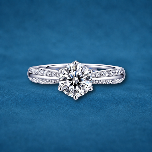 Certified 2ct Moissanite Promise Ring | White Gold Plated S925 Silver | Micro Pave Settings