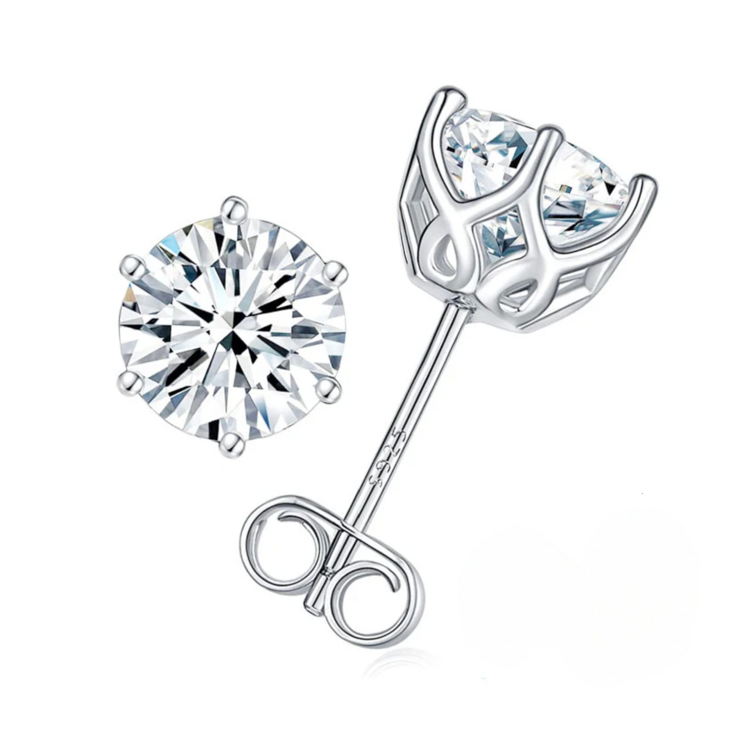 Certified 4ct Push Back Moissanite Diamond S925 Silver Platinum Plated Stud Earrings