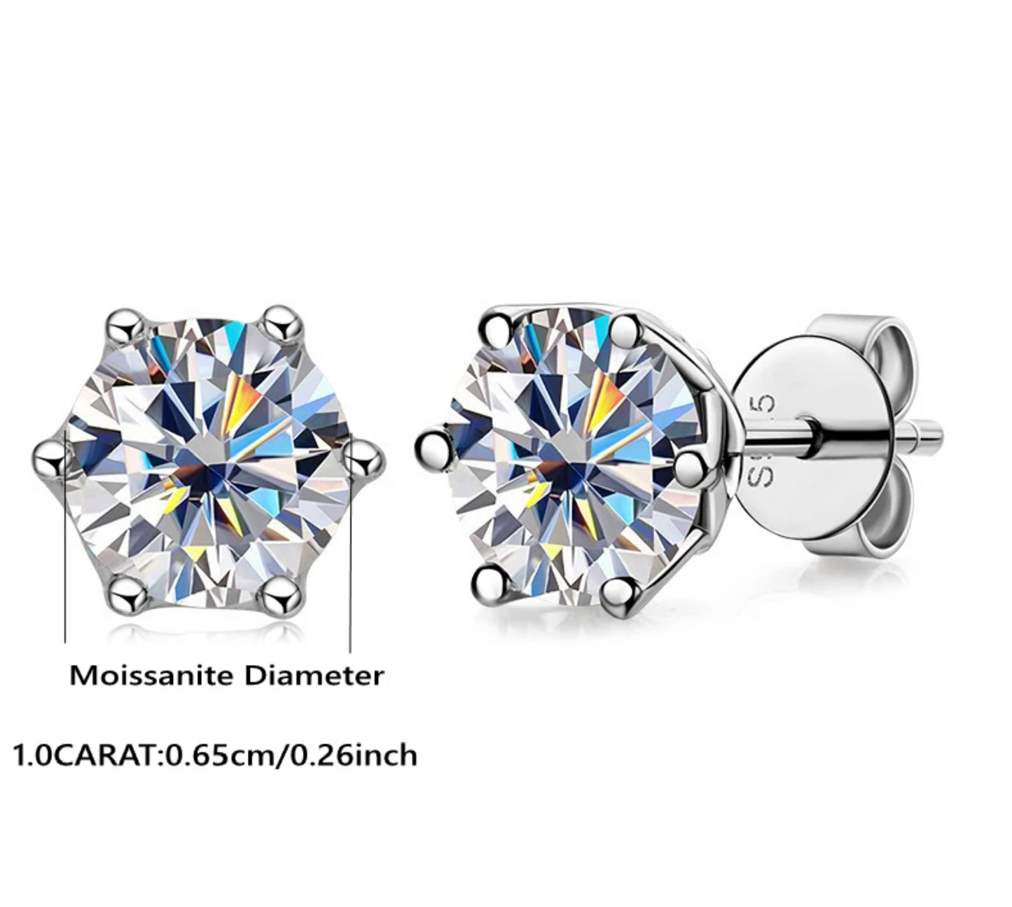 2ct (1+1) Moissanite Diamond Stud Earrings, 925 Sterling Silver, Round Cut, D Color, VVS1 Clarity, Push Back Studs with Free Gift LED Light Heart Box