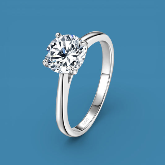 2Ct Round Cut Moissanite Ring, 925 Sterling Silver, D Color VVS1, with LED Box and Certificate