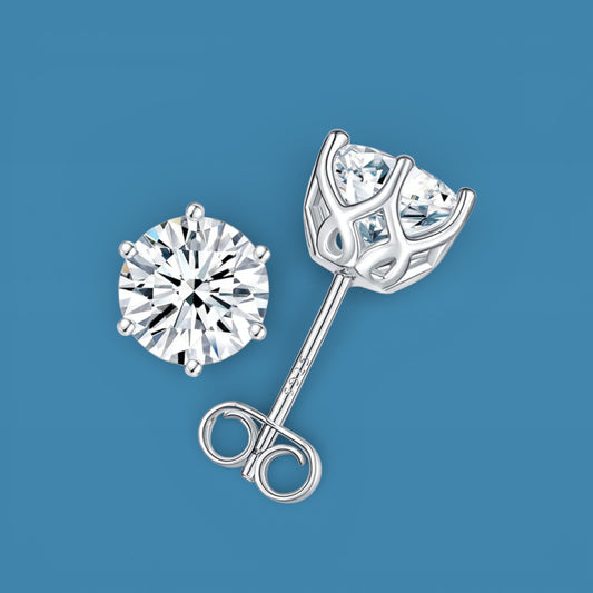 2ct (1+1) Moissanite Diamond Stud Earrings, 925 Sterling Silver, Round Cut, D Color, VVS1 Clarity, Push Back Studs with Free Gift LED Light Heart Box