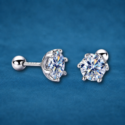 Certified 2ct Moissanite Screw Stud Earrings | 18K Gold Plated S925 | VVS1 | LED Box