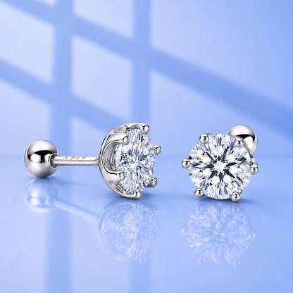 Round Moissanite Stud Earrings, 18K Gold Plated Sterling Silver, Screw Back