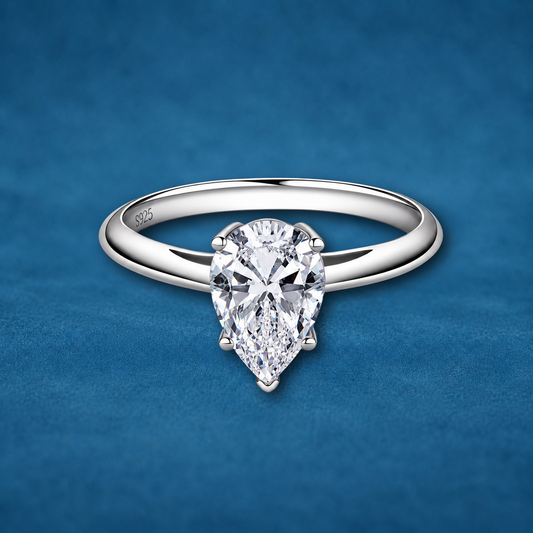 Certified 2ct Pear Cut Moissanite Engagement Ring | Water Drop | S925 Silver | VVS1