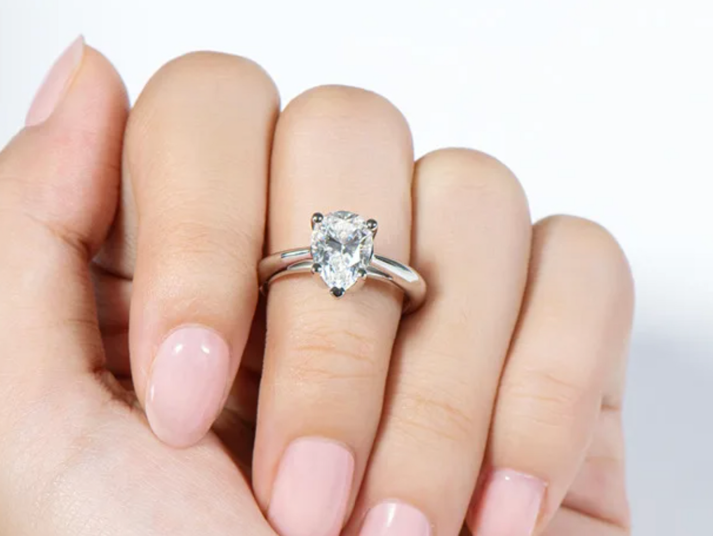 2CT Moissanite Pear Cut Water Drop Engagement Ring, 925 Sterling Silver, D Color VVS1 Clarity, Gift LED Ring Box Included