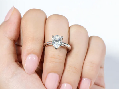 2CT Moissanite Pear Cut Water Drop Engagement Ring, 925 Sterling Silver, D Color VVS1 Clarity, Gift LED Ring Box Included
