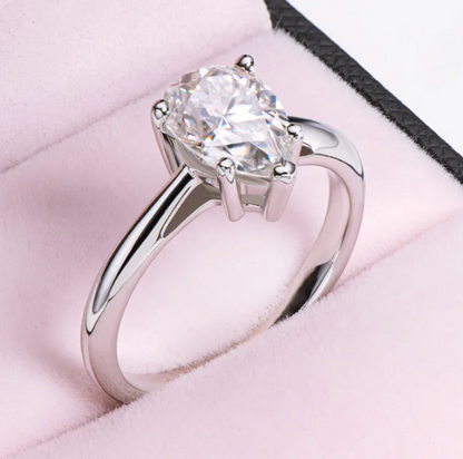 2CT Moissanite Pear Cut Water Drop Engagement Ring, 925 Sterling Silver, D Color VVS1 Clarity, Gift LED Ring Box Included