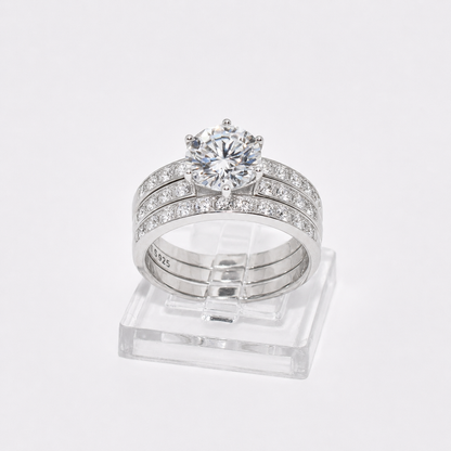 2ct Moissanite Round Cut Wedding Band Set | S925 Silver | VVS1 | 3 Rings Set