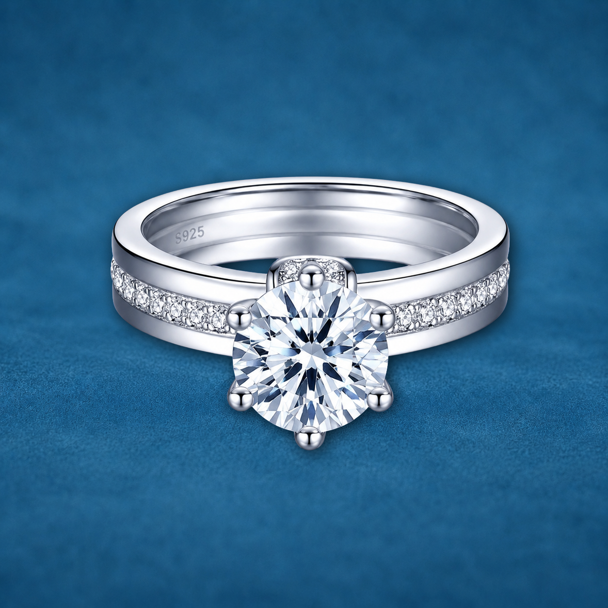 Certified 2ct Moissanite Wide Band Halo Ring | Platinum Plated S925 Silver | VVS1