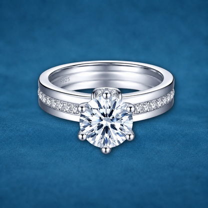 Certified 2ct Moissanite Wide Band Halo Ring | Platinum Plated S925 Silver | VVS1