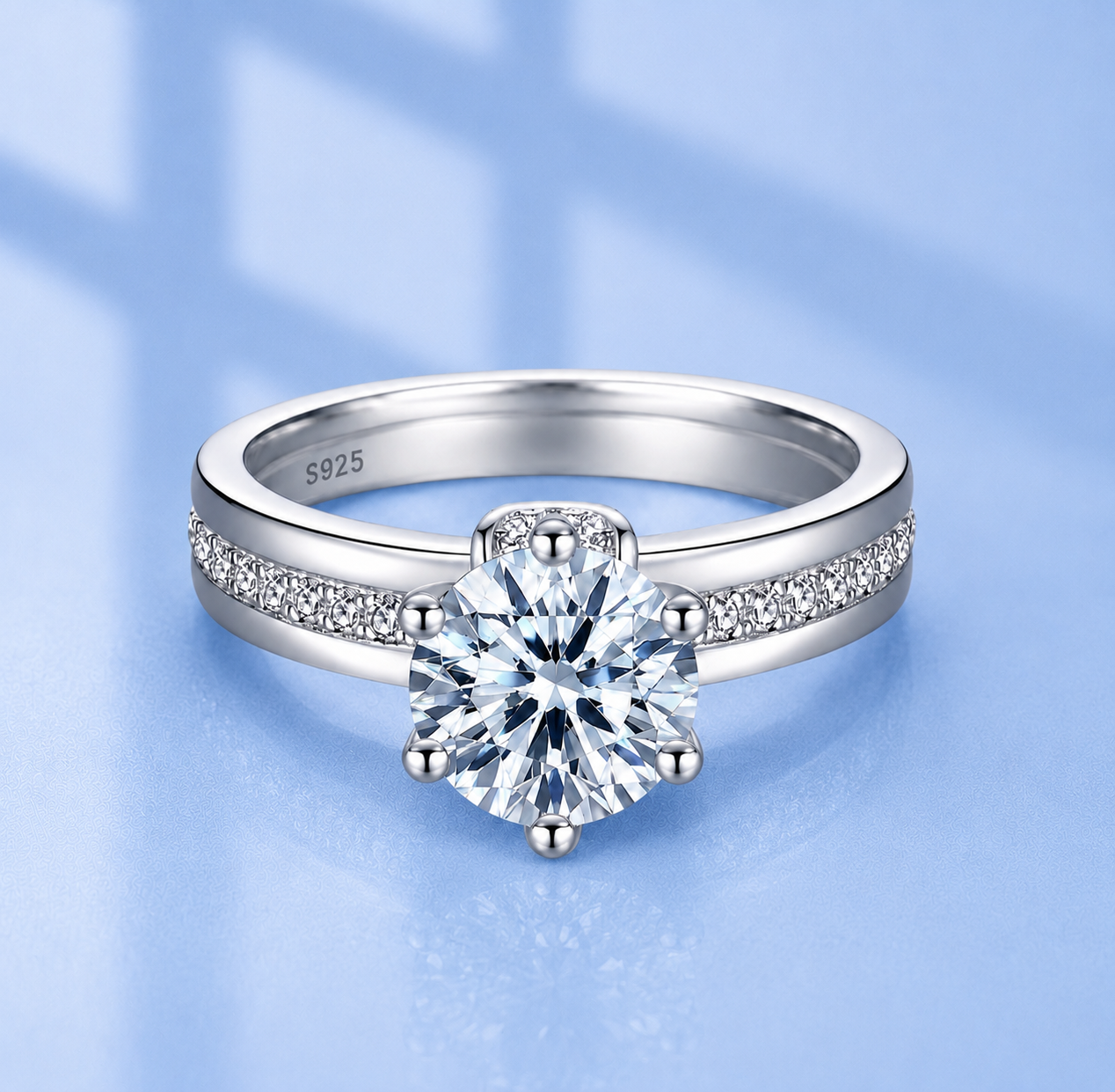 2ct Moissanite Wide Band Halo Ring | Platinum Plated S925 Silver | VVS1