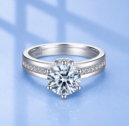2ct Moissanite Wide Band Halo Ring | Platinum Plated S925 Silver | VVS1
