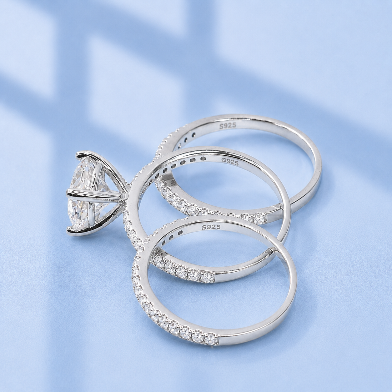 3.38ct Moissanite 3-Band Wedding Set | S925 Silver | VVS1