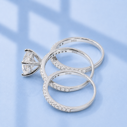 3.38ct Moissanite 3-Band Wedding Set | S925 Silver | VVS1