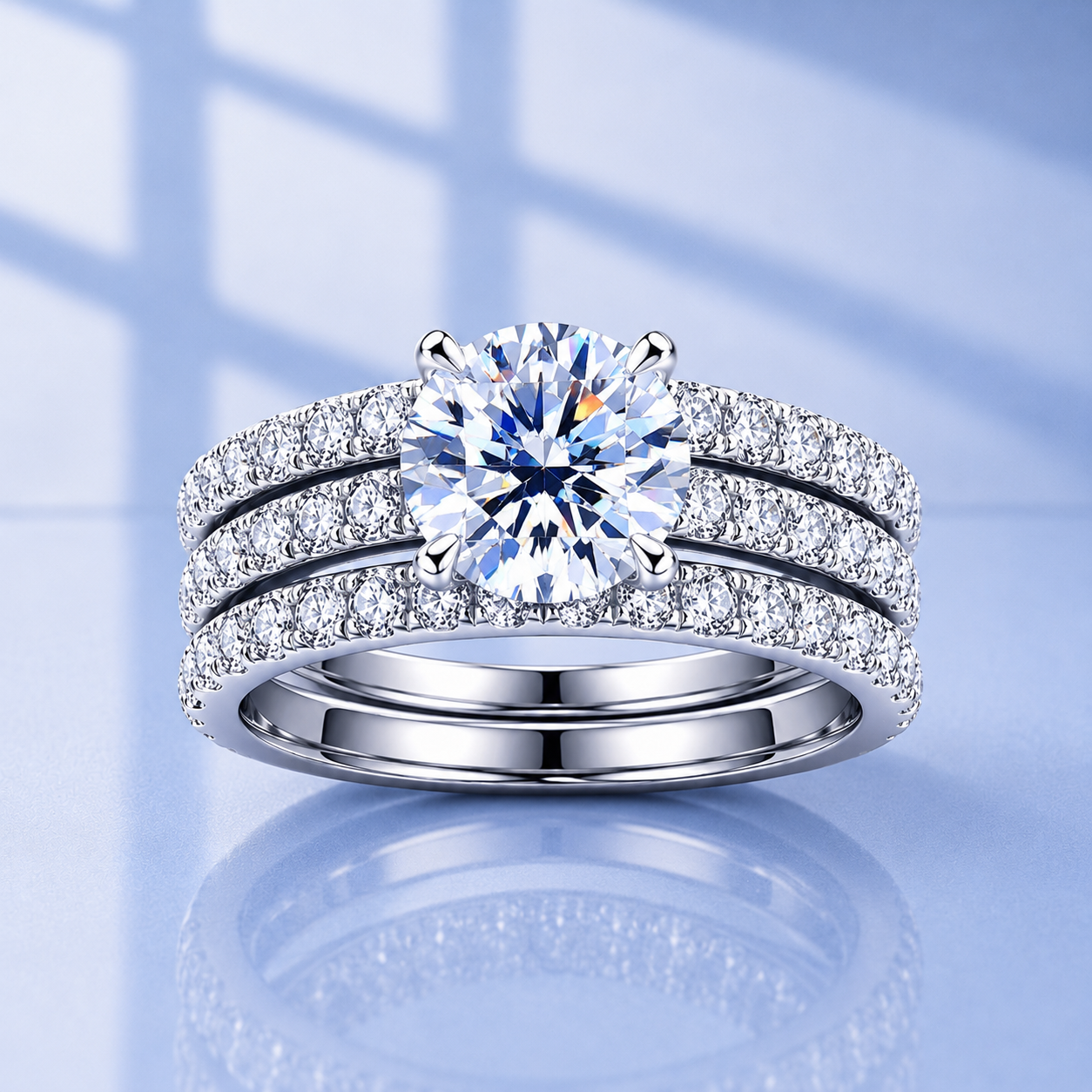 3.38ct Moissanite 3-Band Wedding Set | S925 Silver | VVS1
