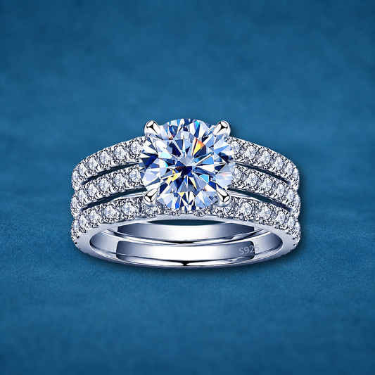 Certified 1.19Ct Moissanite Diamond Wedding Promise Band Set | S925 Silver 18K Gold Plated
