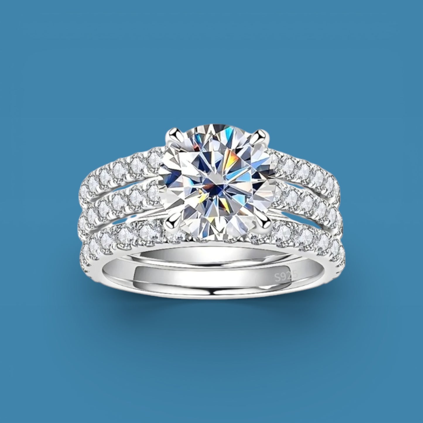 3.38Ct Moissanite Diamond Ring Set, 925 Sterling Silver, 3-Band Wedding Set with VVS1 Clarity, Gift Ring Box Included