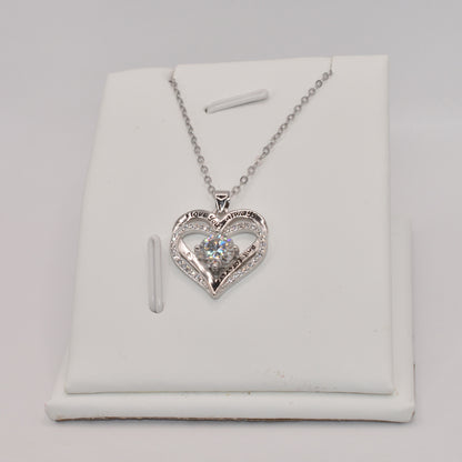 Certified 1Ct Moissanite Diamond Double Ring Love Heart Necklace