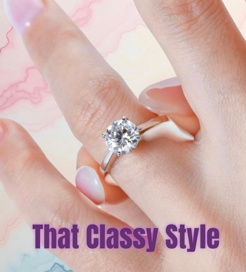 2Ct Round Cut Moissanite Ring, 925 Sterling Silver, D Color VVS1, with LED Box and Certificate