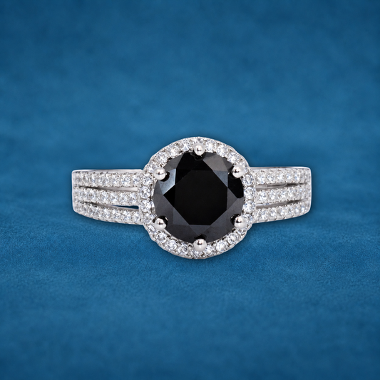 Certified 2ct Black Moissanite Men's Ring | 18K Gold Plated S925 Silver