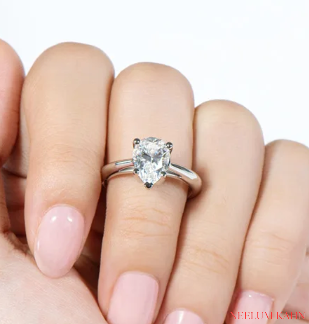 Certified 3Ct Water Drop Pear Cut Moissanite Diamond Ring