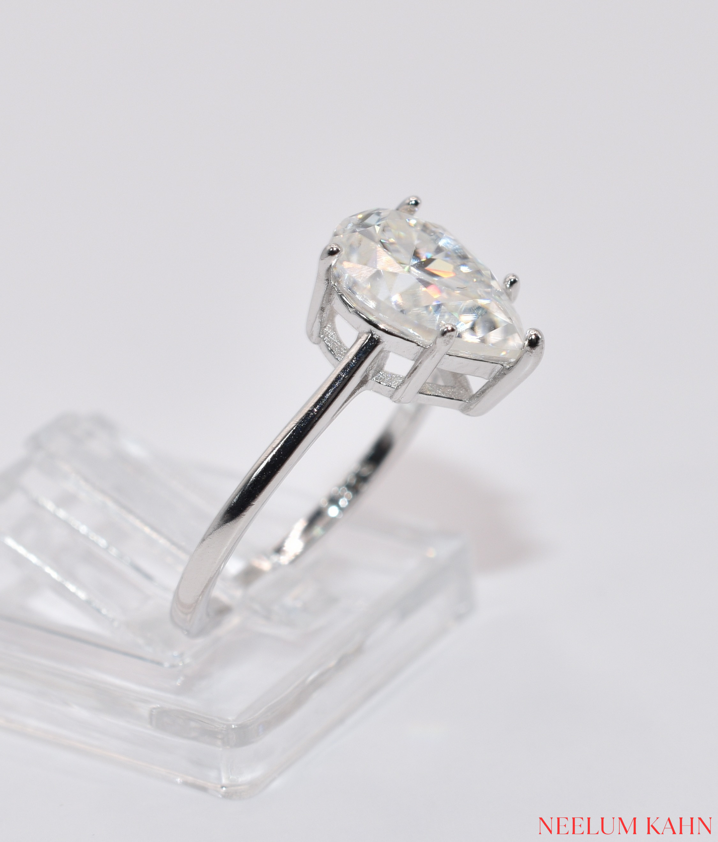 Certified 3Ct Water Drop Pear Cut Moissanite Diamond Ring