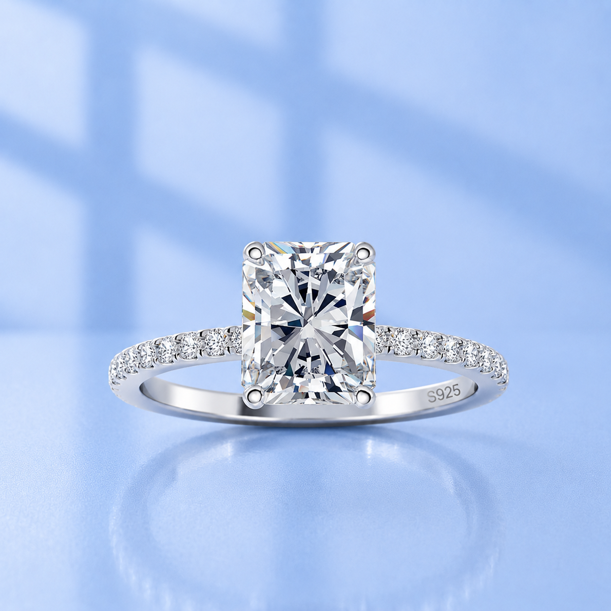 3ct Radiant Cut Moissanite French Pavé Engagement Ring | S925 Silver | D Color VVS1
