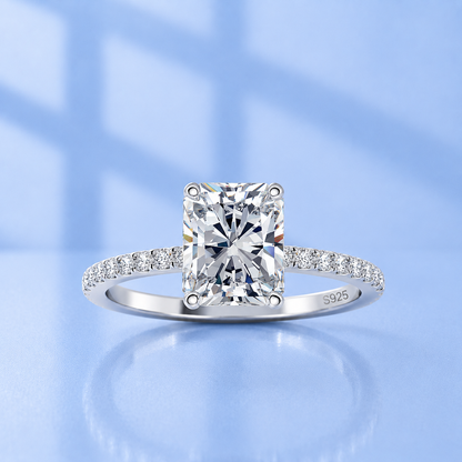 3ct Radiant Cut Moissanite French Pavé Engagement Ring | S925 Silver | D Color VVS1
