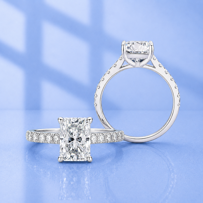 3ct Radiant Cut Moissanite French Pavé Engagement Ring | S925 Silver | D Color VVS1