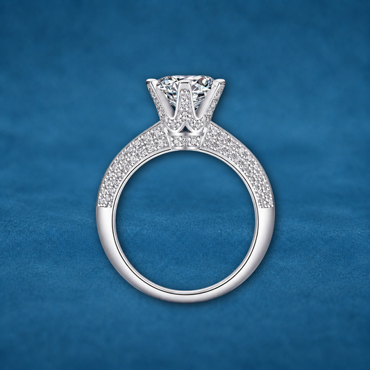 3ct Moissanite Crown Micro Pave Halo Engagement Ring | 18K Gold Plated S925 Silver