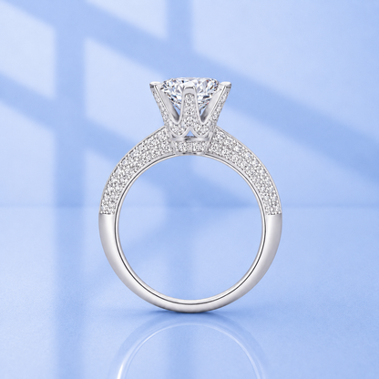3ct Moissanite Crown Micro Pave Halo Engagement Ring | 18K Gold Plated S925 Silver