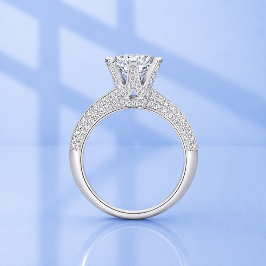 3ct Moissanite Crown Micro Pave Halo Engagement Ring | 18K Gold Plated S925 Silver