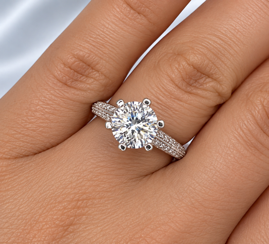 3ct Moissanite Crown Micro Pave Halo Engagement Ring | 18K Gold Plated S925 Silver