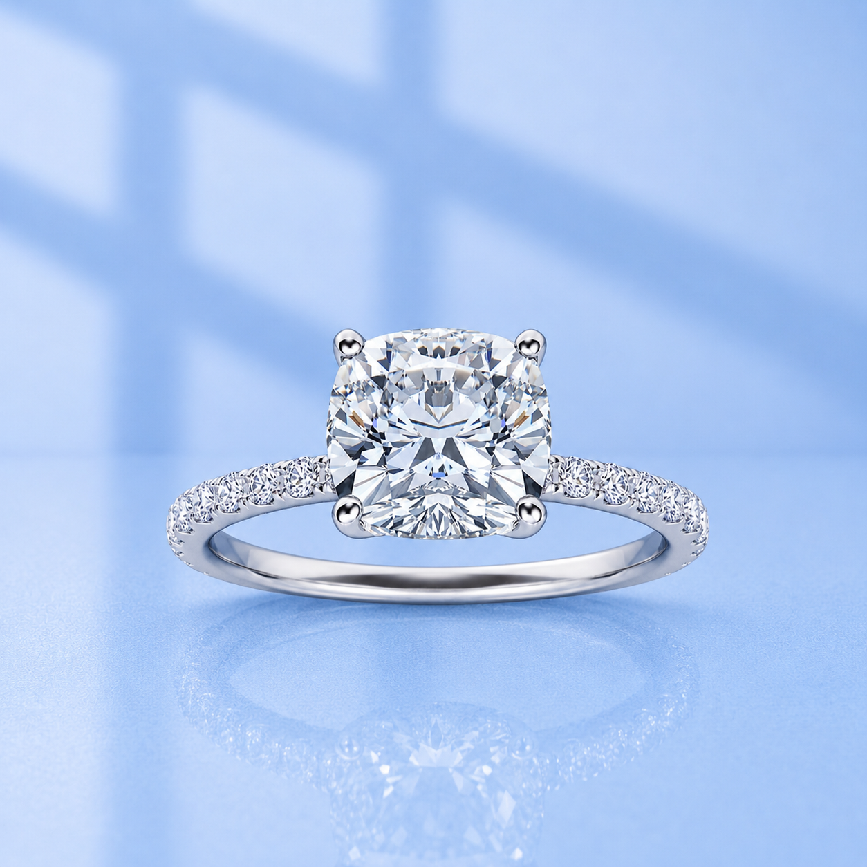 3ct Cushion Cut Moissanite Pave Setting Engagement Ring, 3Ct D VVS1, 925 Sterling Silver,