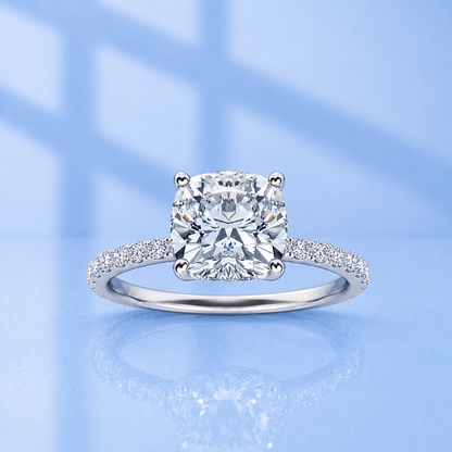 3ct Cushion Cut Moissanite Pave Setting Engagement Ring, 3Ct D VVS1, 925 Sterling Silver,