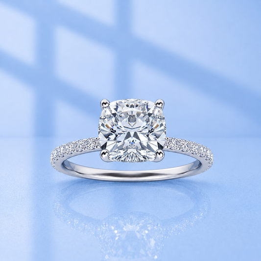 3ct Cushion Cut Moissanite Pave Setting Engagement Ring, 3Ct D VVS1, 925 Sterling Silver,