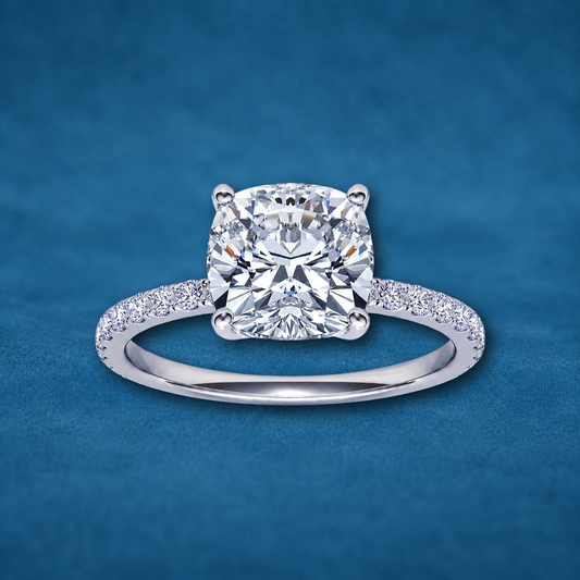 3ct Cushion Cut Moissanite Pave Setting Engagement Ring, 3Ct D VVS1, 925 Sterling Silver,