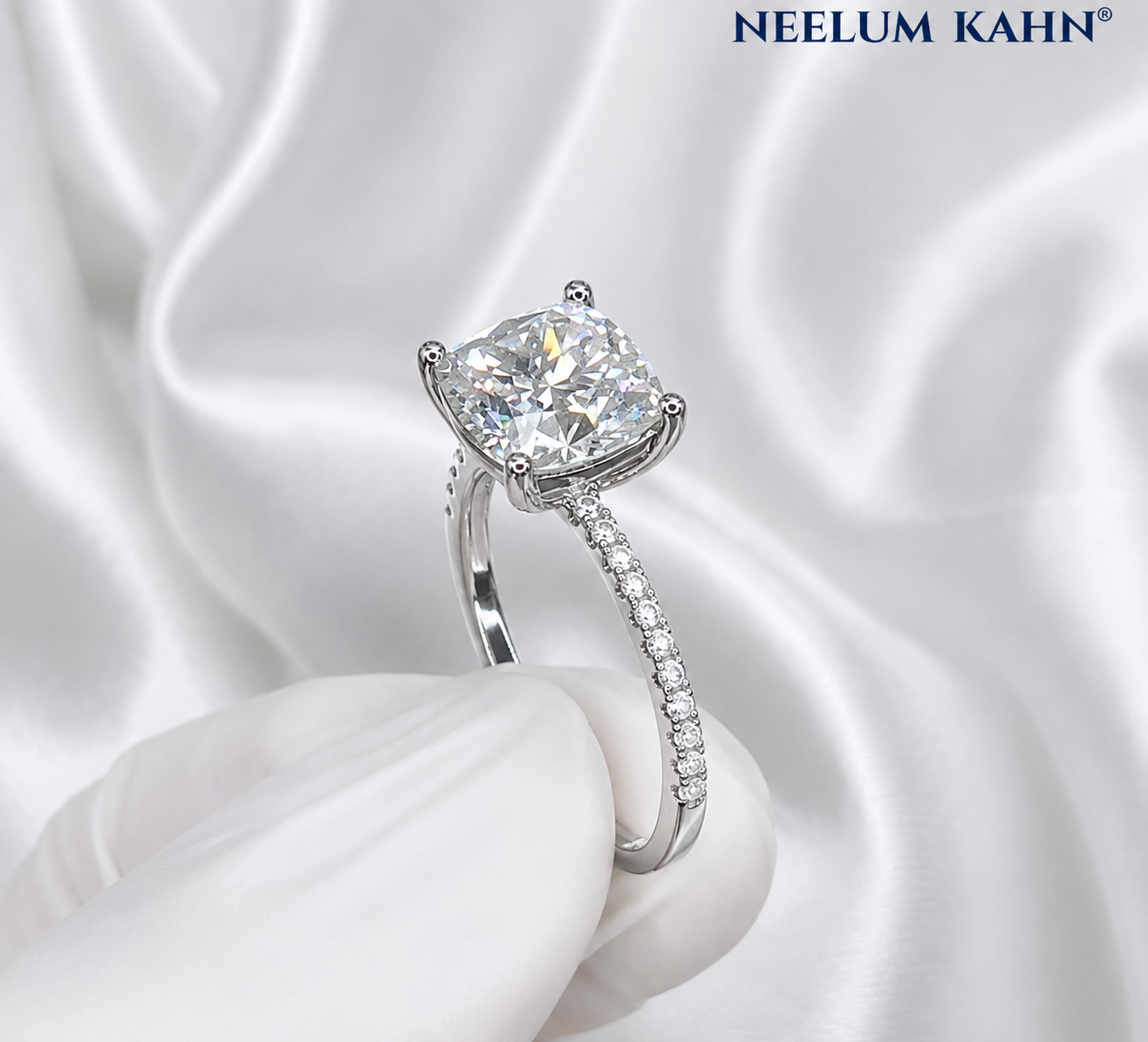 3ct Cushion Cut Moissanite Pave Setting Engagement Ring, 3Ct D VVS1, 925 Sterling Silver,