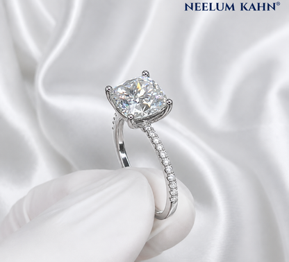 3ct Cushion Cut Moissanite Pave Setting Engagement Ring, 3Ct D VVS1, 925 Sterling Silver,