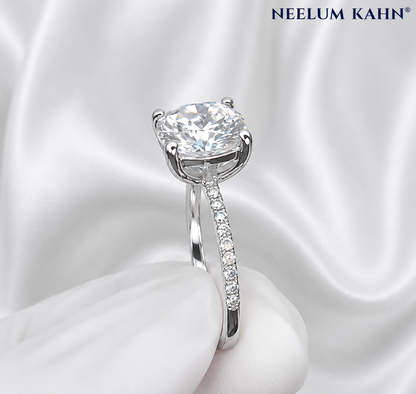3ct Cushion Cut Moissanite Pave Setting Engagement Ring, 3Ct D VVS1, 925 Sterling Silver,