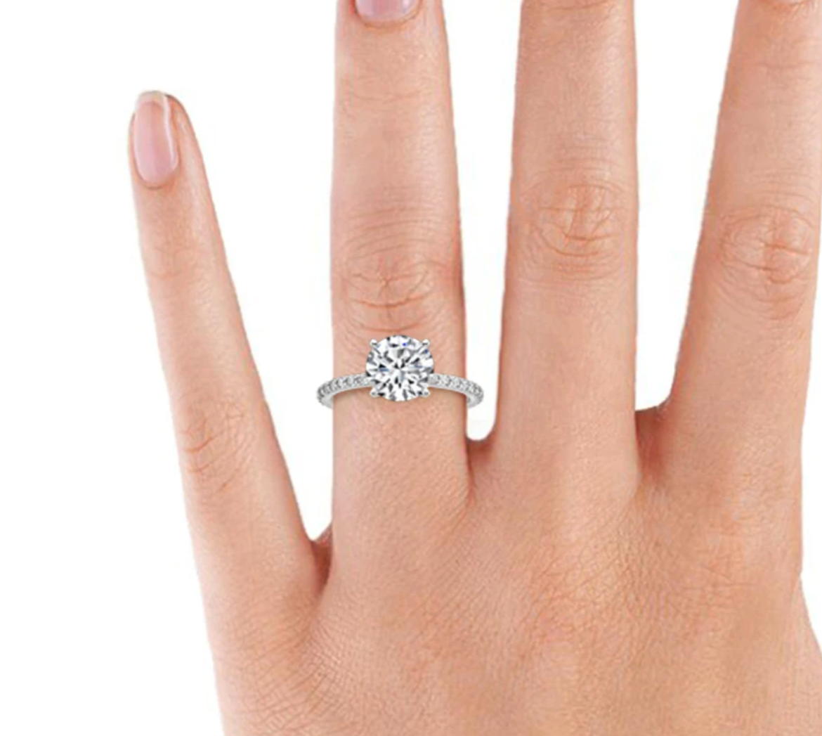 3Ct Moissanite Solitaire Ring, 925 Sterling Silver, 18K Gold Plated, Round Cut, VVS1 Clarity, Gift LED Ring Box Included